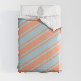 [ Thumbnail: Light Blue & Light Salmon Colored Lined/Striped Pattern Comforter ]