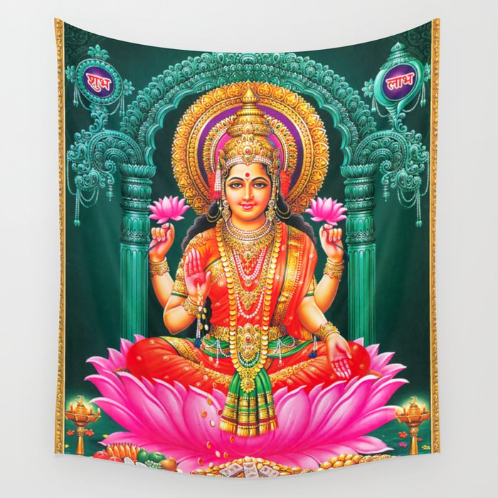 Goddess Lakshmi Showering Money Wall Tapestry