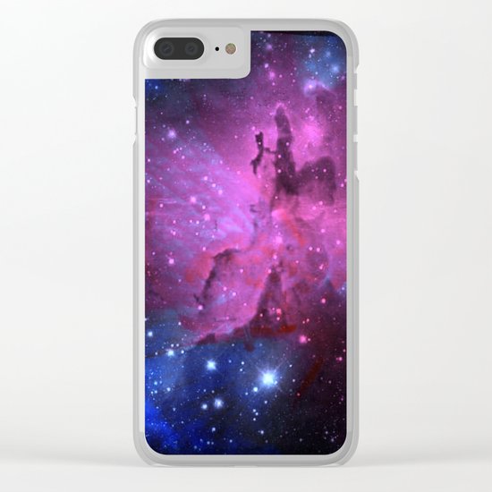 Pink N Blue Floral Space Explosion Clear iPhone Case