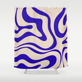 Modern Liquid Swirl Abstract Pattern Square in Cobalt Blue Shower Curtain