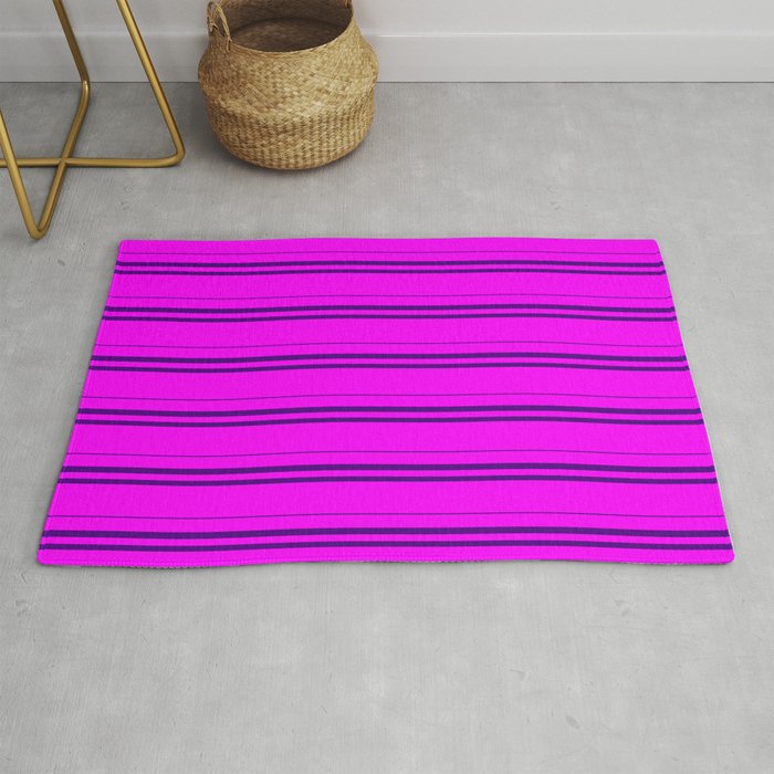 Fuchsia and Indigo Colored Lined/Striped Pattern Rug