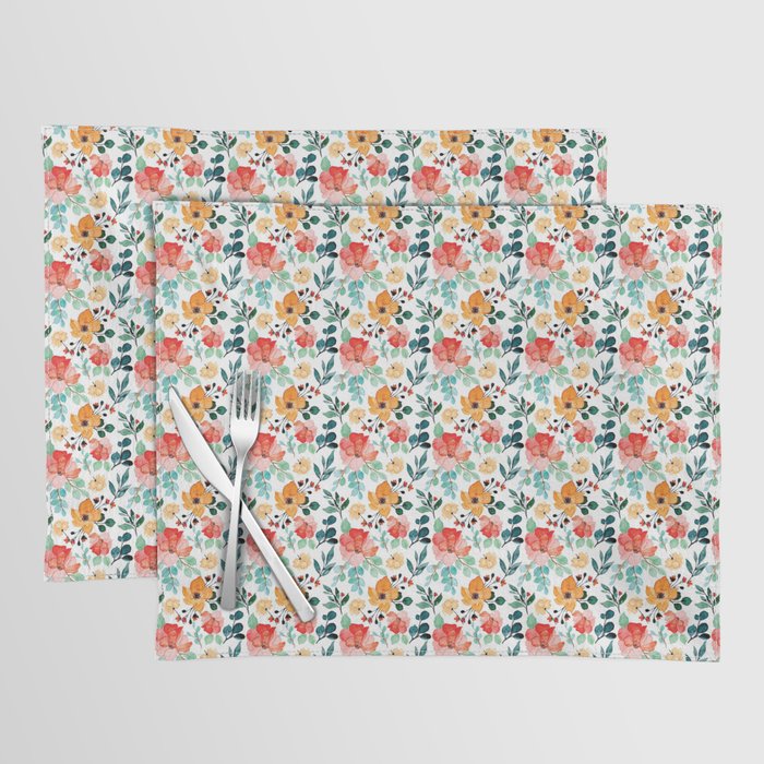Watercolor Orange and Red Flowers Collection Placemat