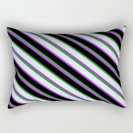 [ Thumbnail: Forest Green, Lavender, Dark Orchid, and Black Colored Striped Pattern Rectangular Pillow ]