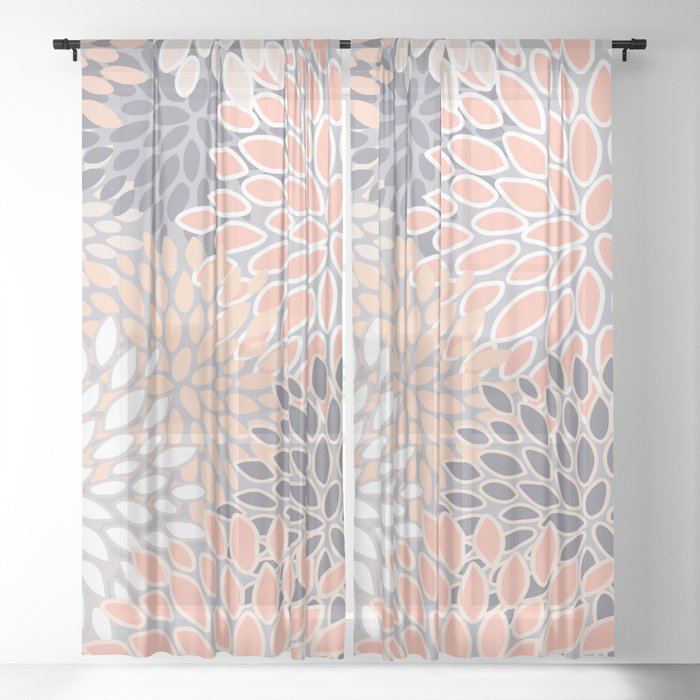 Flowers Abstract Print C Peach, Peach Window Curtains