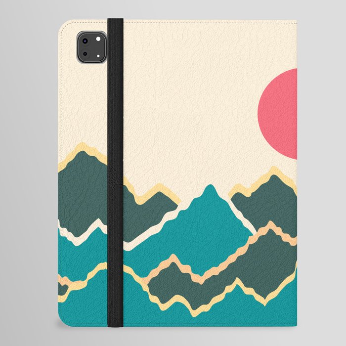 Vibrant Sun Rising Over Serene Mountains Minimalist Abstract Nature Art In Summer Beach Color Palette iPad Folio Case