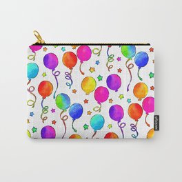 It's A Party! with Balloons and Streamers/Bright Rainbow Colors/Hand Painted Watercolor Carry-All Pouch