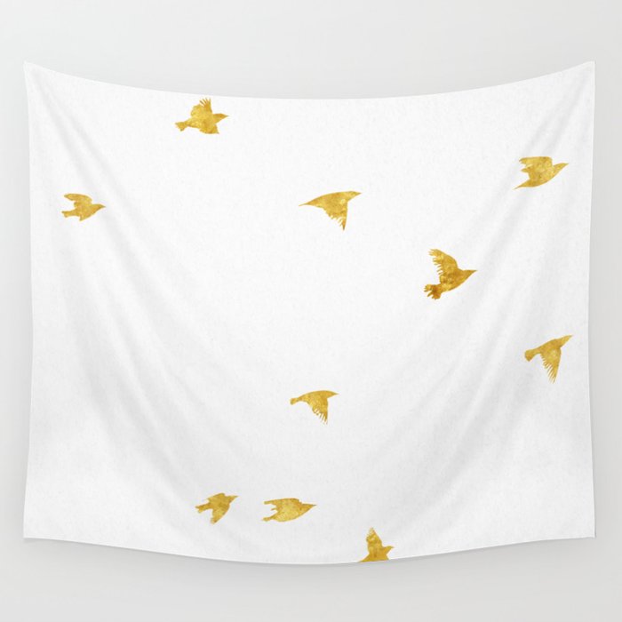 Raven Birds in Gold Copper Bronze Wall Tapestry