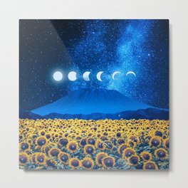 Moon phases in a sunflower field  Metal Print