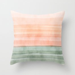 Light Sage Green Waves on a Peach Horizon, Abstract _watercolor color block Throw Pillow