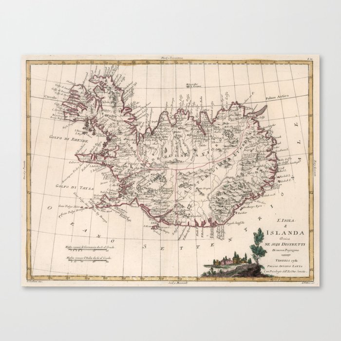 Vintage Map of Iceland (1781) Canvas Print