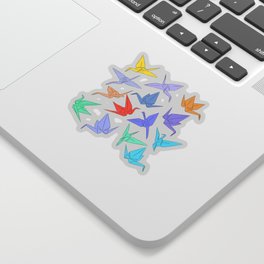 Japanese Origami paper cranes symbol of happiness, luck and longevity Sticker