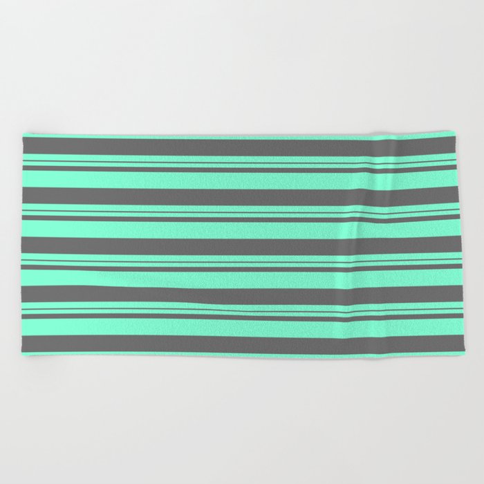 Aquamarine & Dim Gray Colored Lines Pattern Beach Towel