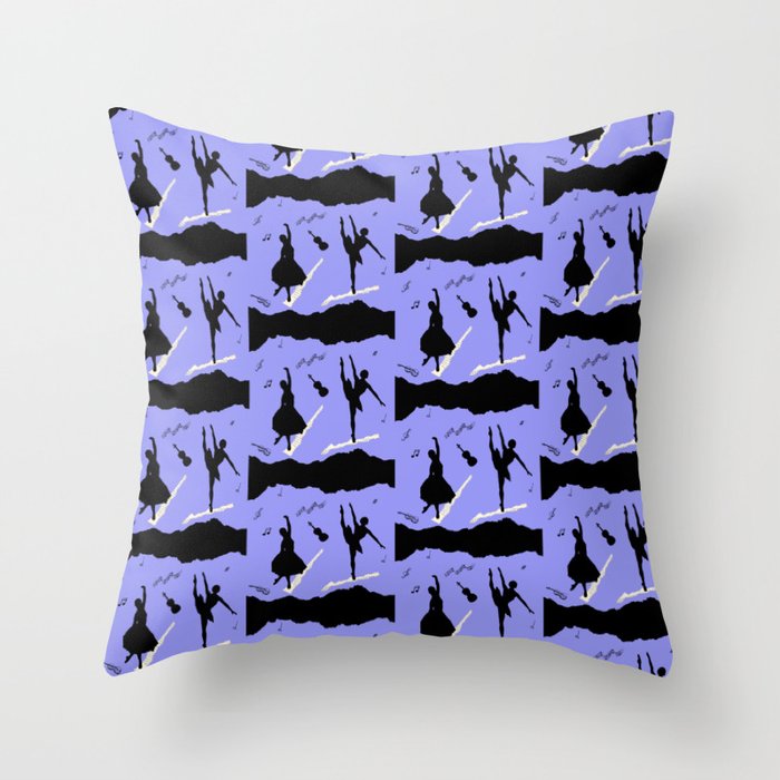 Two ballerina figures in black on blue paper Throw Pillow