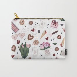 Hand Drawn Valentine Pattern Carry-All Pouch | Women, Drawing, Flowers, Love, Unique, Sweet, Pink, Pastel, Pattern, Illustration 
