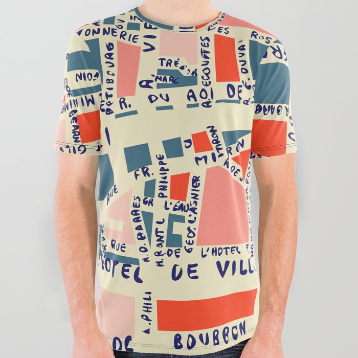 paris map blue All Over Graphic Tee
