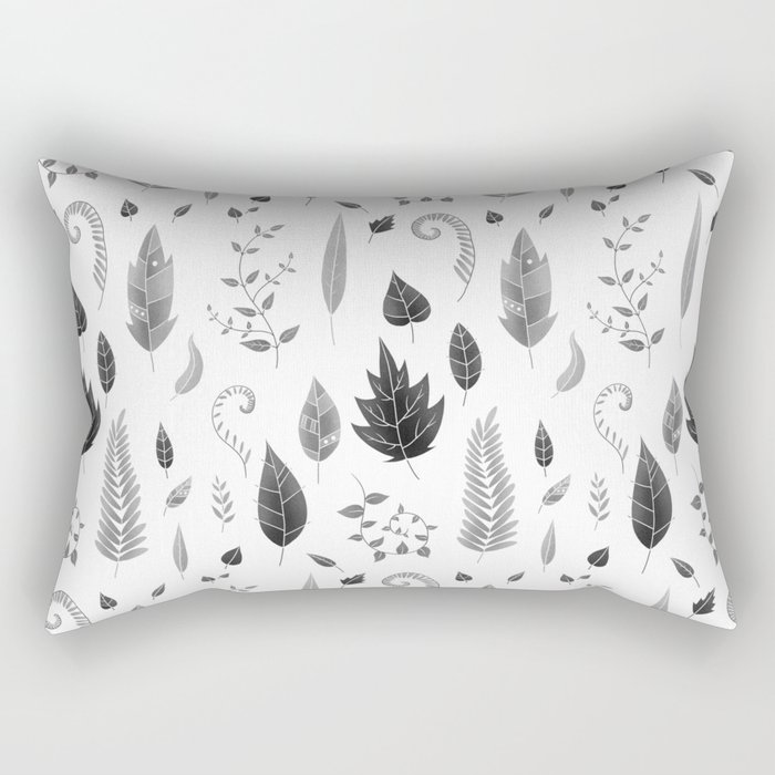 Leaves Black and White Rectangular Pillow