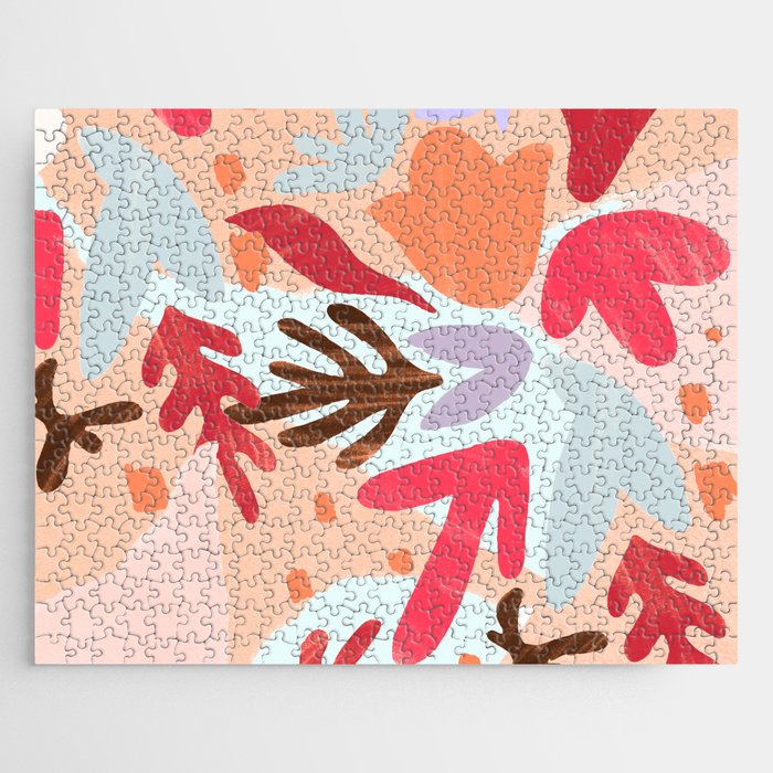 Abstract Pink Lilac Orange Watercolor Geometrical Floral Jigsaw Puzzle