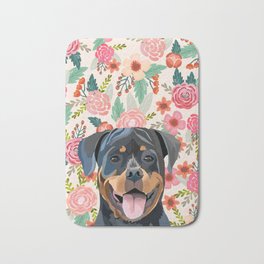 Rottweiler floral pet portrait dog breed gifts for pure breed dog lovers Bath Mat