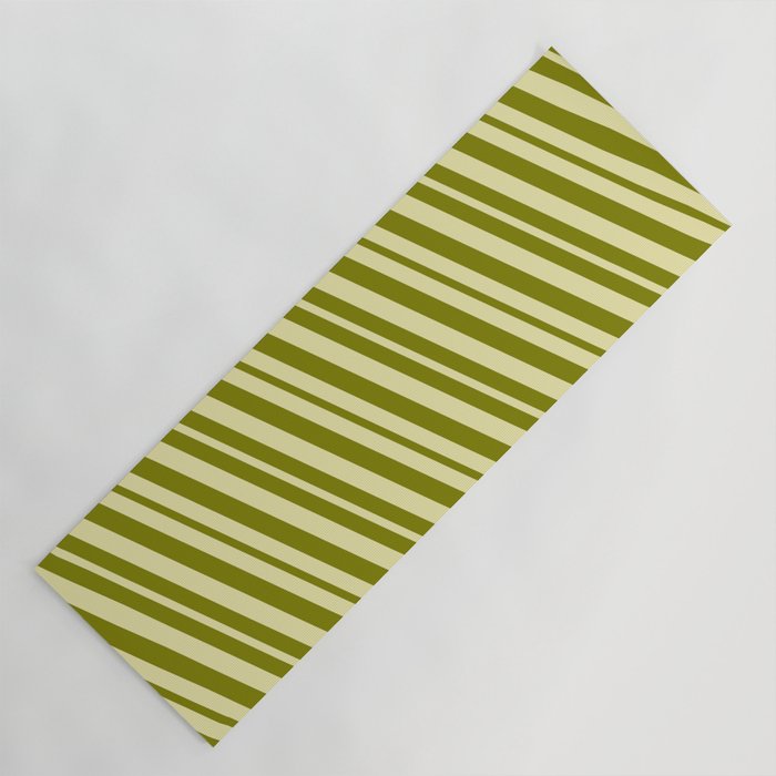 Pale Goldenrod and Green Colored Lines Pattern Yoga Mat