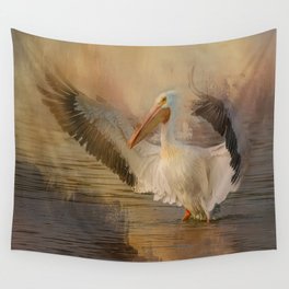 White Pelican - Touchdown! Wall Tapestry