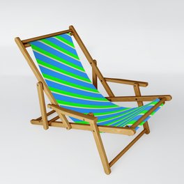 [ Thumbnail: Blue, Lime, and Tan Colored Pattern of Stripes Sling Chair ]