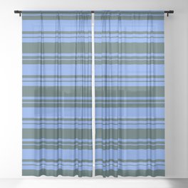[ Thumbnail: Cornflower Blue and Dark Slate Gray Colored Stripes/Lines Pattern Sheer Curtain ]
