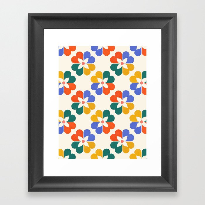 Colorful Geometric Flowers Pattern Framed Art Print