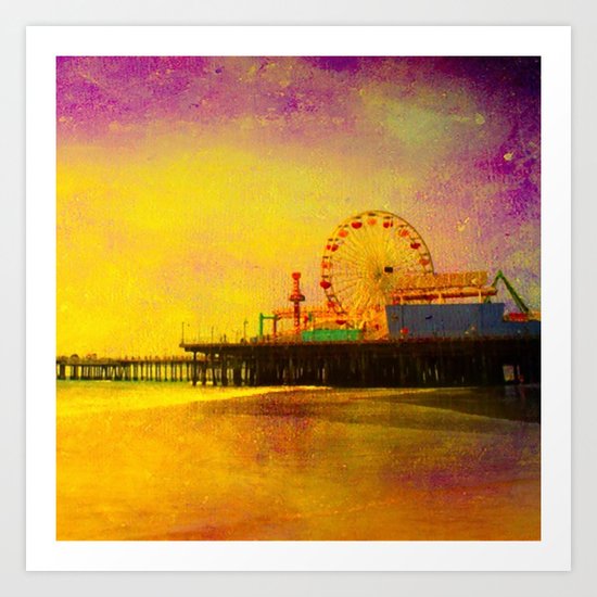 Yellow Purple Santa Monica Pier Art Print