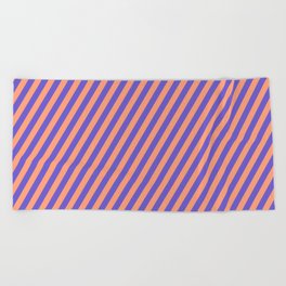 [ Thumbnail: Light Salmon and Slate Blue Colored Lined Pattern Beach Towel ]