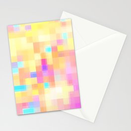 geometric pixel square pattern abstract background in pink yellow blue Stationery Card