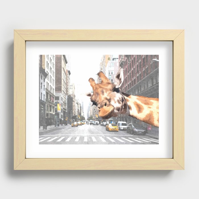 Selfie Giraffe in New York Recessed Framed Print