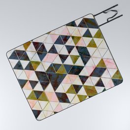 Marble Triangle Tiles in Green Gold  Picnic Blanket