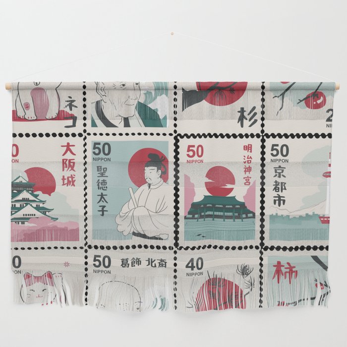 Japan Nippon Vintage Stamps Collection Wall Hanging
