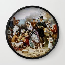 Jean Leon Gerome Ferris - The First Thanksgiving, 1621 Wall Clock