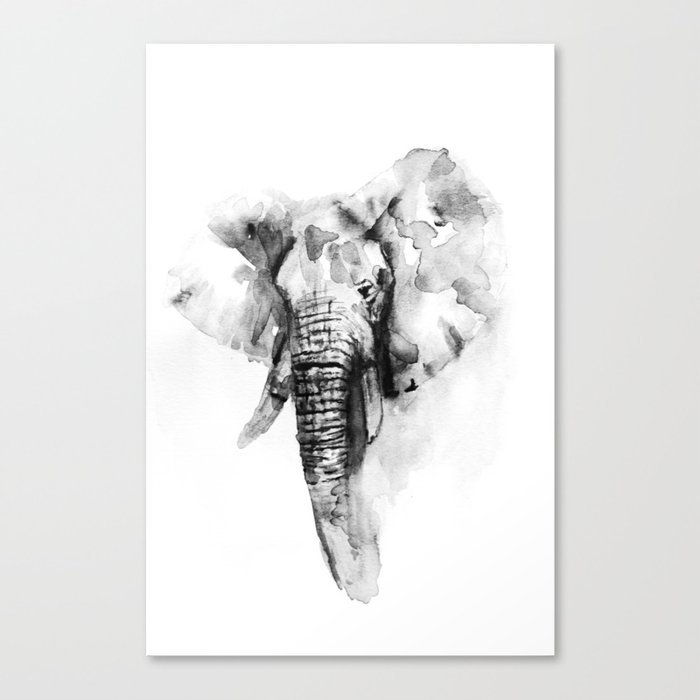 Black N White Painted Elephant Canvas Print By Zniqueartistshop