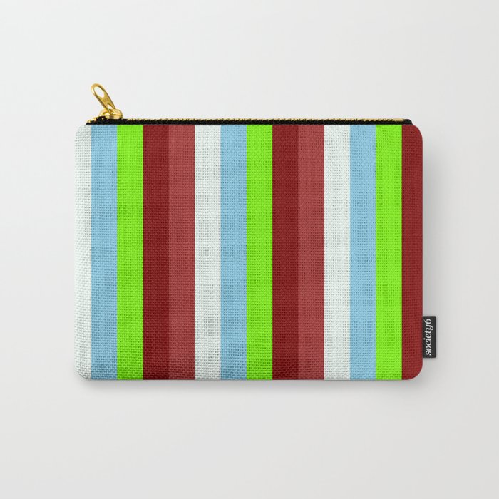 Colorful Brown, Mint Cream, Sky Blue, Green, and Maroon Colored Stripes/Lines Pattern Carry-All Pouch