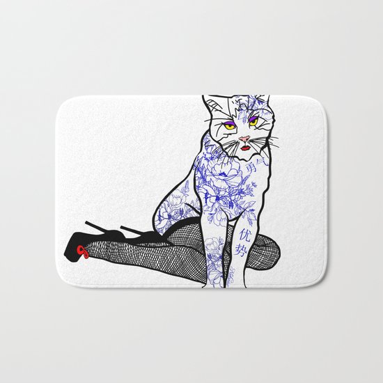 Porcelain Inked Cat Bath Mat