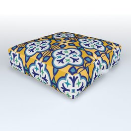 Yellow and Blue Moroccan Tile Outdoor Floor Cushion