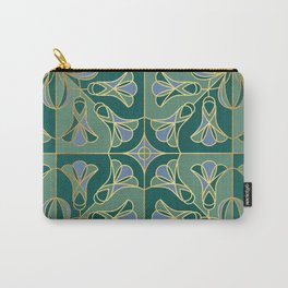 Art Deco Tile Floral. Green, Blue and Gold Carry-All Pouch