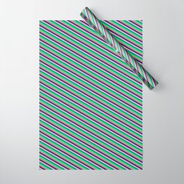 [ Thumbnail: Eyecatching Light Coral, Midnight Blue, Light Pink, Teal, and Green Colored Pattern of Stripes Wrapping Paper ]