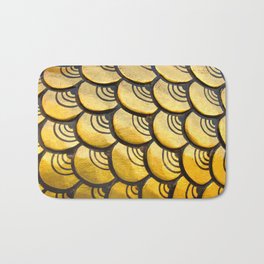 Golden chinese dragon statue's scale as a pattern.  Bath Mat
