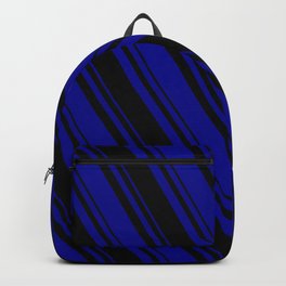 [ Thumbnail: Black & Dark Blue Colored Lines Pattern Backpack ]
