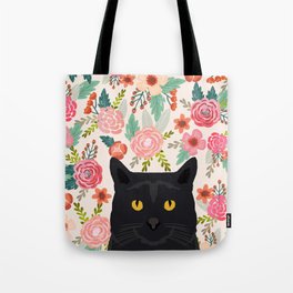 Black Cat florals spring summer animal portrait pet friendly cat lady gifts for her or him cute cats Tote Bag
