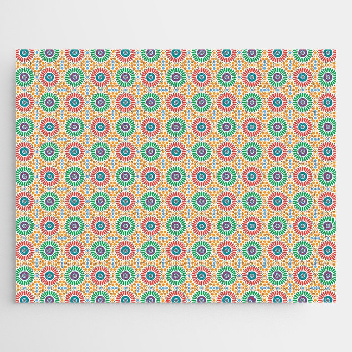 Flower Pattern Brown Green Red Yellow Jigsaw Puzzle