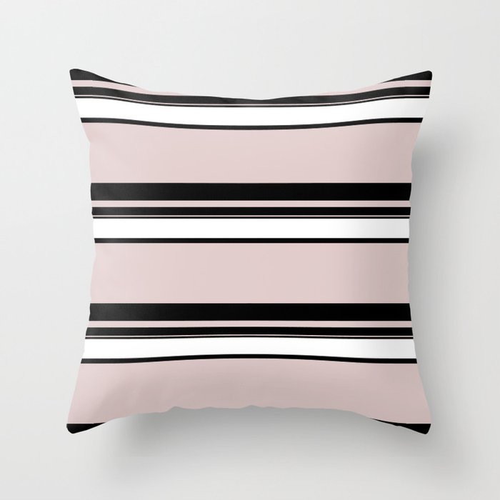 Beige Pink Black Classy Stripe Throw Pillow