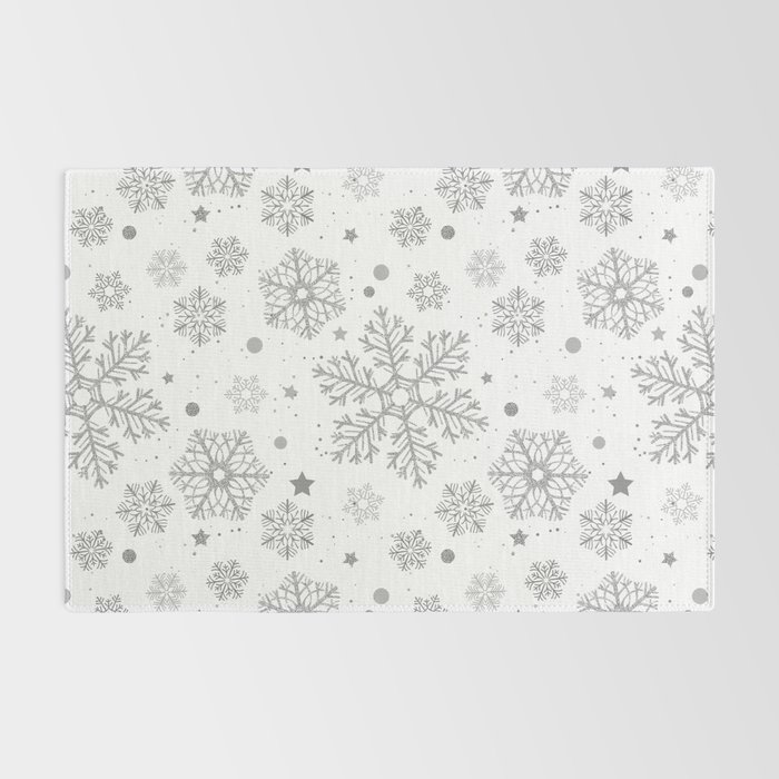 Silver snowflakes on white Art Print by Katerina Kirilova
