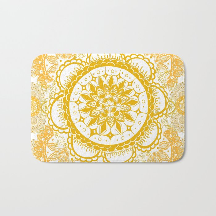 Orange Kaleidoscope Patterned Mandala Bath Mat By