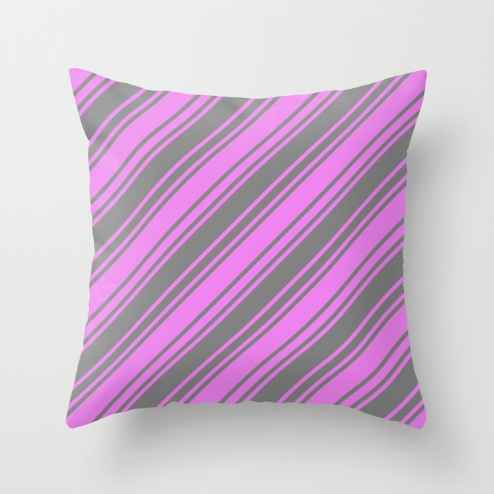 Grey & Violet Colored Striped Pattern Throw Pillow