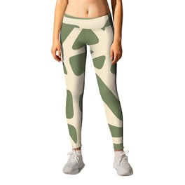 Abstract Modern Cell Pattern - Camouflage Green and Champagne Leggings