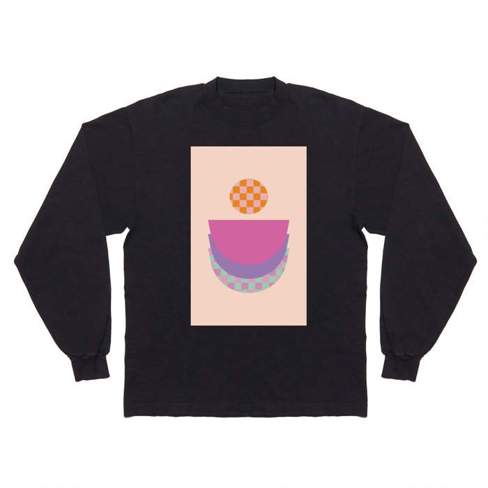 Midcentury Plaid Pastel Abstract Long Sleeve T Shirt